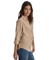 Dkny Jeans Women's Roll-Tab-Sleeve Button-Front Shirt