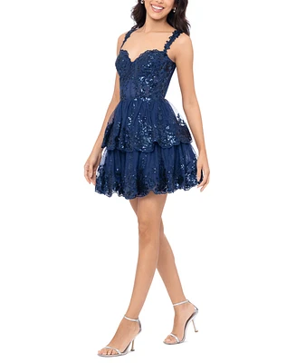 Blondie Nites Women's Ruffled Sequined Corset-Bodice Dress