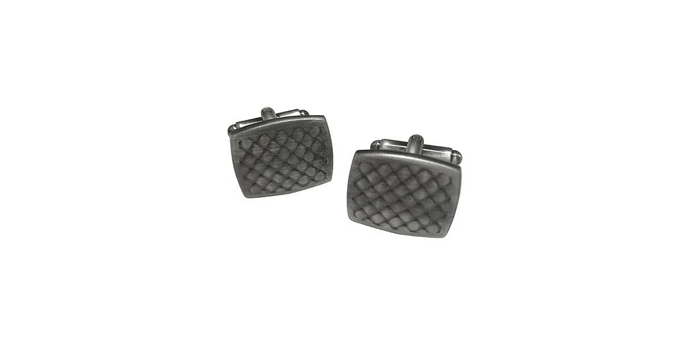 Linkup Soft Rectangle with Cross-Etching Cufflinks in Burnished Silver