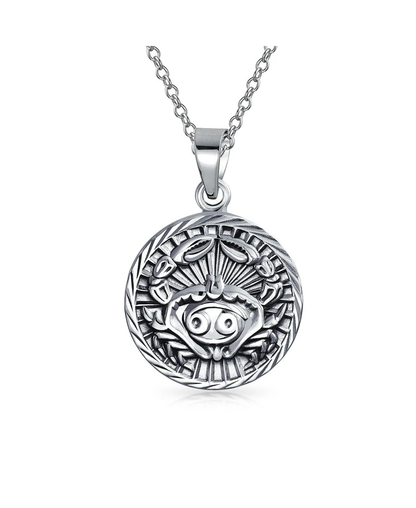 Bling Jewelry Cancer Zodiac Sign Astrology Horoscope Round Medallion Pendant For Women Necklace Sterling Silver