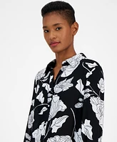 T Tahari Women's Floral-Print Fold-Collar Blouse