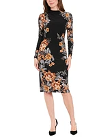 London Times Women's Mock-Turtleneck Floral Sheath Dress