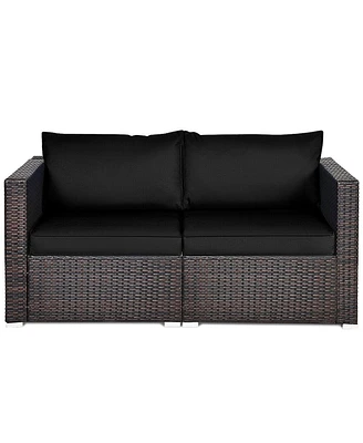 Skonyon 2 Pieces Patio Rattan Sectional Conversation Sofa Set