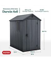 Keter Darwin 4 Foot x 6 Foot Outdoor Garden Tool Storage Shed w/Window, Graphite