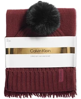 Calvin Klein Women's 2-Pc. Faux-Fur Pom Beanie & Scarf Boxed Gift Set