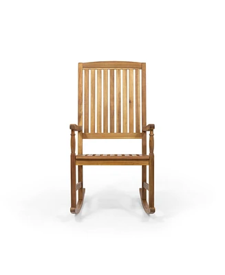 Simplie Fun Rustic Acacia Wood Rocking Chair With Traditional Slats