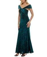 Taylor Women's Off-The-Shoulder Textured Velvet Gown