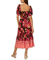 Adrianna by Papell Women's Floral-Print Puffed-Sleeve Dress