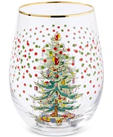 Spode Christmas Tree Polka Dot Stemless Wine Glasses, Set of 4