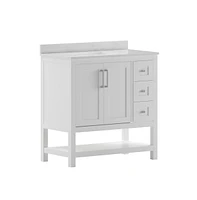Merrick Lane Vigo Bathroom Vanity With Ceramic Sink, Carrara Marble Finish Countertop, Storage Cabinet Soft Close Doors, Open Shelf And 3 Drawers