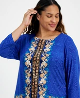 Jm Collection Plus Size Enchantment Floral Jacquard Top, Created for Macy's