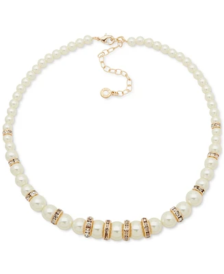 Anne Klein Pave Rondell Bead & Color Imitation Pearl Collar Necklace, 16" + 3" extender