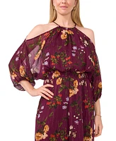 Msk Women's Floral-Print Cold-Shoulder Jumpsuit