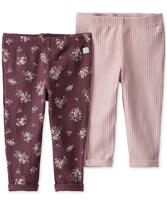 Little Planet by Carter's Baby Girls Floral-Print & Solid Ribbed Leggings, 2 Pack