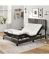 Sugift Queen Size Upholstered Bed Frame with Vertical Channel Tufted Headboard-Gray