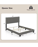 Sugift Queen Size Upholstered Bed Frame with Vertical Channel Tufted Headboard-Gray