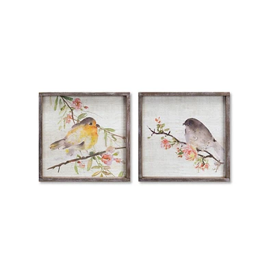 Slickblue Wood Framed Watercolor Bird Plaque (Set of 2)