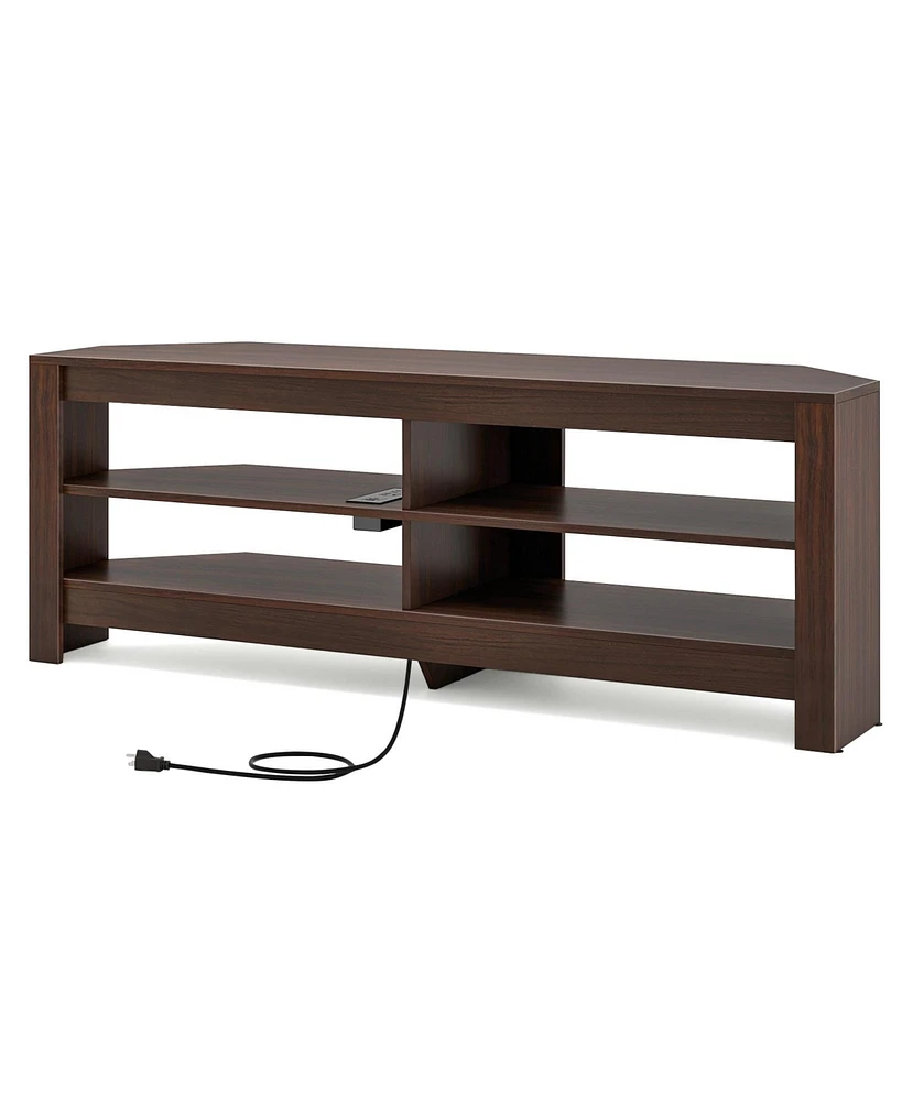 Slickblue Corner Tv Stand with Power Outlet and 4 Open Storage Shelves