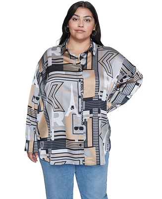 Karl Lagerfeld Paris Plus Printed Long-Sleeve Blouse, Created for Macy's