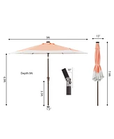 Jonathan Y 9ft 2-Tone Solar Led Patio Umbrella, 12 LEDs, Auto-Tilt, Crank, Uv Protection