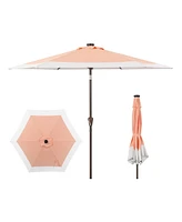 Jonathan Y 9ft 2-Tone Solar Led Patio Umbrella, 12 LEDs, Auto-Tilt, Crank, Uv Protection