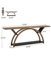 Tribesigns 70.87" Console Table with Storage Shelf, Narrow Long Sofa Behind Couch Table, 2-Tier Rustic Entryway Half Moon Frame for H