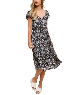 John Paul Richard Women's Petite Printed Flutter-Sleeve V-Neck Dress