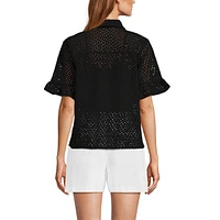 Lands' End Women's Eyelet Ruffle Sleeve Blouse