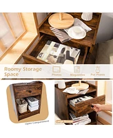 Sugift Set of 2 Nightstand with Drawer Cabinet End Side Table Raised Top