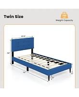 Sugift Twin Upholstered Platform Bed with Button Tufted Linen Fabric Headboard