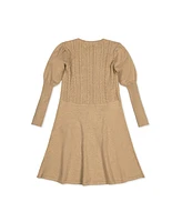 Hope & Henry Toddler Girls Organic Long Sleeve Cable Bodice Sweater Dress