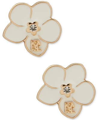 Karl Lagerfeld Paris Gold-Tone Crystal & White Epoxy Orchid Stud Earrings