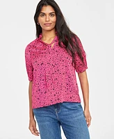 On 34th Women's Ruffle Tie Neck Elbow-Sleeve Top, Created for Macy's