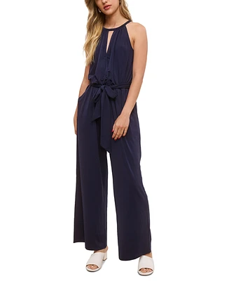 John Paul Richard Women's Petite Jersey Cut-Out Halter Jumpsuit