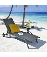 Skonyon 6-Poisition Adjustable Outdoor Chaise Recliner with Wheels