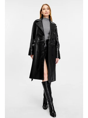 Women's Leather Trench Coat, Black