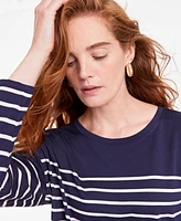 On 34th Women's Boxy Striped Long-Sleeve T-Shirt, Created for Macy's