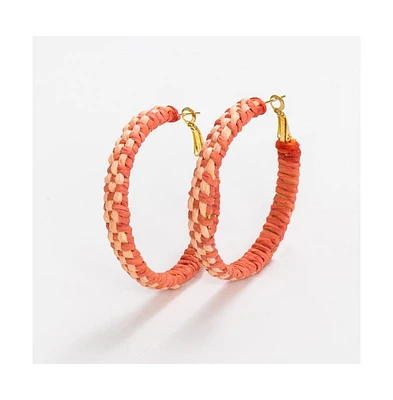 Ink + Alloy Holly Two-Color Woven Raffia Hoops Orange & Pink