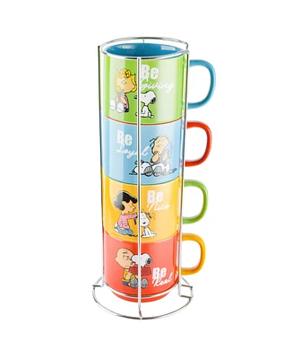 Peanuts 4 Pack 15 Oz Stackable Mugs with a Rack