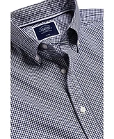 Charles Tyrwhitt Men's Slim Fit Button-Down Collar Non-Iron Stretch Mini Gingham Short Sleeve Shirt