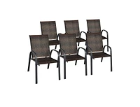 Skonyon Set of 6 Outdoor Pe Wicker Stackable Chairs with Sturdy Steel Frame