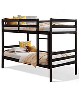 Sugift Twin Size Sturdy Wooden Bunk Beds with Ladder and Safety Rail