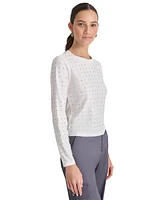 Dkny Jeans Petite Studded Long-Sleeve Crewneck Top