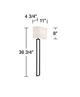 Possini Euro Design Portico Modern Corded Wall Mounted Lamp Led Dimmable Black Metal Plug-In Light Fixture White Rectangular Shade for Bedroom Bedside