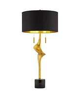 Athena Mid Century Modern Buffet Table Lamp 35 1/2" Tall Skinny Sculptural Gold Leaf Metal Abstract Black Drum Shade Decor Bedroom Living Nightstand B