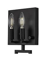 Possini Euro Design Portico Modern Corded Wall Mounted Lamp Led Dimmable Black Metal Plug