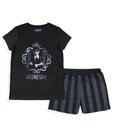 Wednesday Girls' Addams Striped Sleep Pajama Set Shorts and Shirt Kids