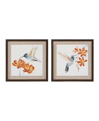 Slickblue Framed Hummingbird Print (Set of 2) 12"Sq Mdf/Canvas/Plastic