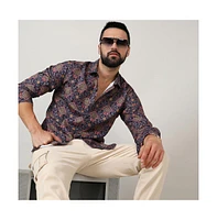 Campus Sutra Men's Heather Purple Ethnic Geometric Shirt