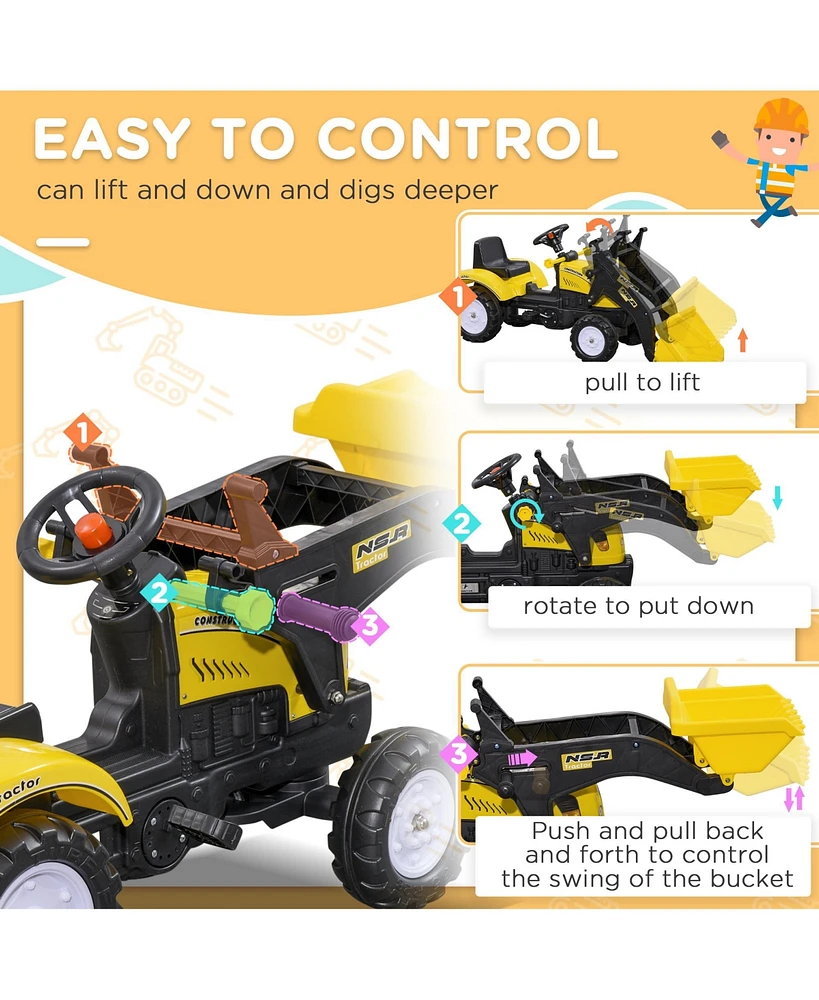 Aosom Kids Ride on Excavator with Front Loader Digger for 3 Year Old